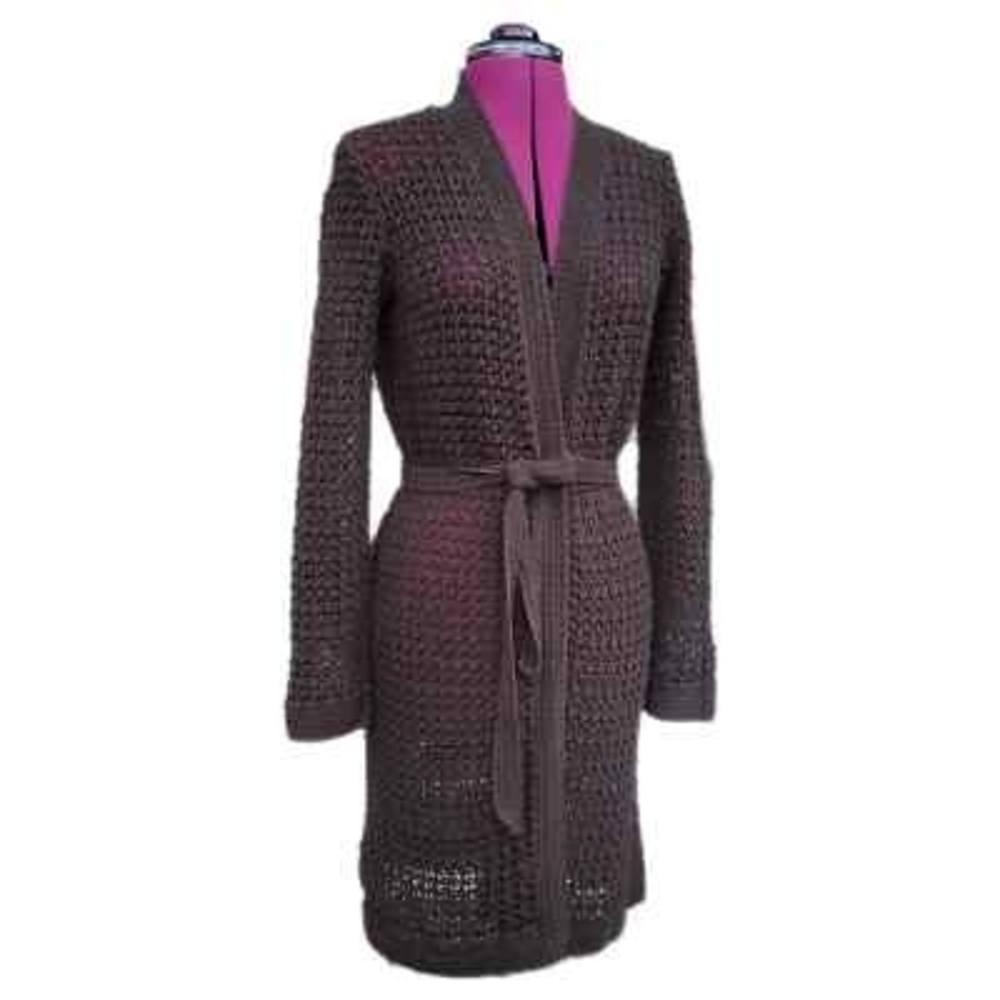 Jones New York Brown Long Belted Knit Cardigan